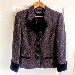 Louis Feraud Brown Blue Tweed Velvet Blazer